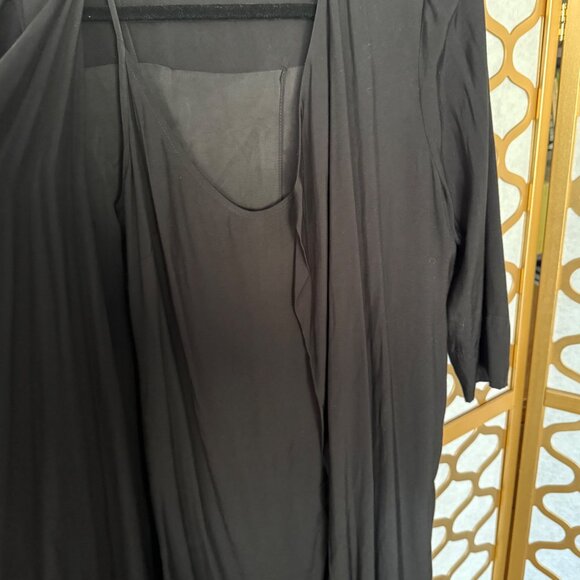 Black Halo Size M Black Mini Slip Dress with 3/4 Sleeve Long Drape Cardigan - Picture 5 of 16